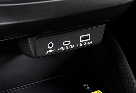 Front USB Ports (Type-A and C) and Rear USB Power Ports